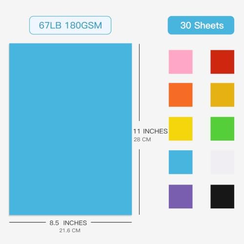 30 Sheets Colored Cardstock Paper 8.5 x 11 Inches, 67lb/180 gsm Curated 10-Color Essential & Trending Card Stock for Printing, DIY Crafts, Card Making, Scrapbooking, Party Decorations, School Supplies