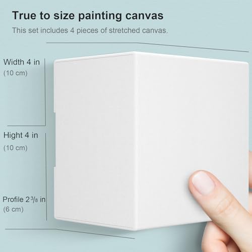 PHOENIX 4x4 Inch 4 Pack Museum Canvas - 2 3/8 Inch Thick Edge Deep Mini Block Canvases for Painting 100% Cotton 11 Oz. Gesso Primed White Blank Professional Art Canvas