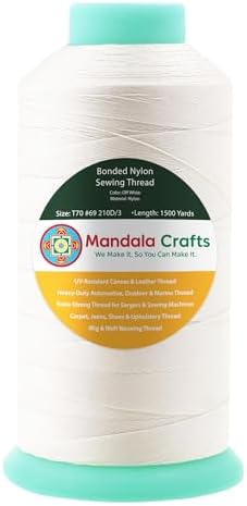 Mandala Crafts Size 69 210D T70 Off White Bonded Nylon Thread, 1500 YDs