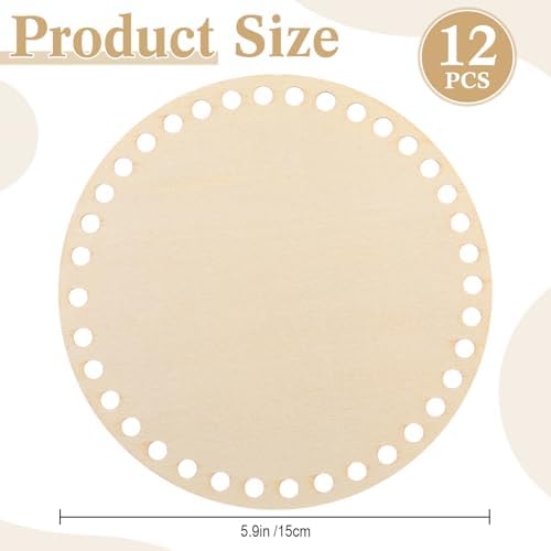 Fanfanwin 12 Pcs Wooden Basket Bottom Moses Crochet Basket Round Base Unfinished Wood Knitting Base for DIY Craft Weaving Making Supplies Home Decoration(6 Inches)