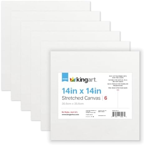 KINGART 840-6 Stretched White Canvas for Painting, 14 x 14 Inch, Pack of 6