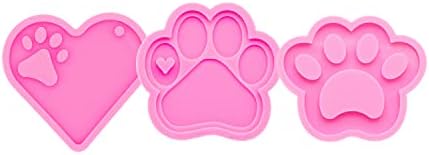 3pc Glossy Resin Silicone Paw Print Molds DIY Making Keychain, Heart with Paw Cutout Epoxy Mold with 10PC Key Ring(DY0129+DY0292+DY0404)
