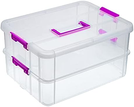 BTSKY 2 Layer Stack & Carry Box, Plastic Storage Container Box with Lid
