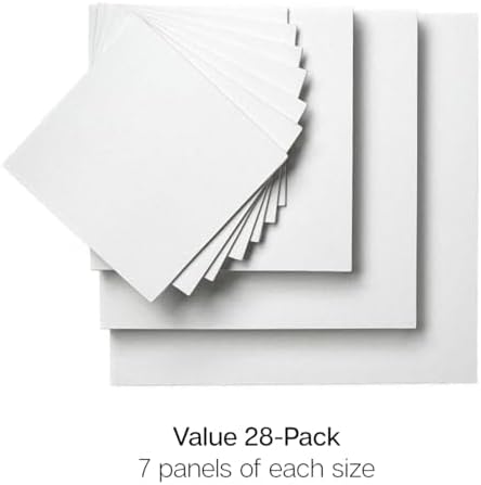 KINGART White Canvas Panel Set – Square Assortment, 28-Pack – 100% Cotton, Triple Gesso Primed Artist Boards for Acrylic, Oil, Sketching, & Mixed Media Painting