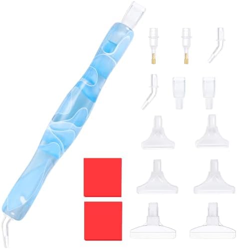 RaySoar Diamond Painting Art Drilling Dot Pen with Tips Nibs Placers Tool Accessories for Adults, Gem Rhinestone Picker Stylus Lt Blue
