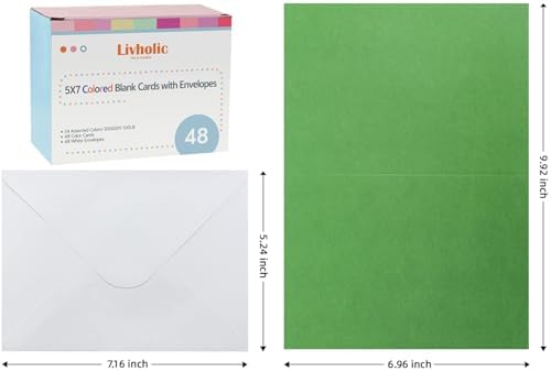 48 Pack Blank Folded Cards and Envelopes Colored Cards White Envelopes 5 x 7 Inch Colorful Greeting Cards 24 Assorted Colors Heavy Weight for Greeting,Invitation,Card Making