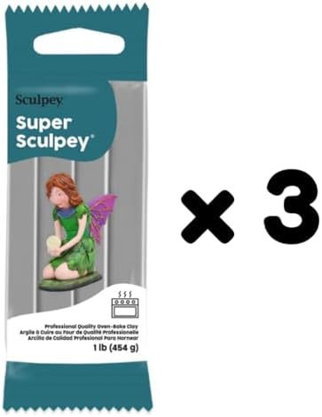 Super Sculpey Professional Quality Oven-Bake Polymer Clay, Gray, 1 lb. (Pack of 3)