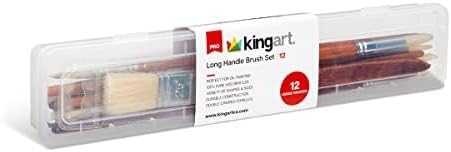 KINGART® PRO Long Handle Natural Hog Bristle Brushes, Oil & Acrylic Painting, Storage Case, Set of 12