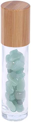 5 Pack 10ml Clear Roll On Bottles With Natural Chakra Crystal Chips for Essential Oils,Perfume Glass Roller Bottles Container Bamboo Lid,Crystal Roller,Pipette&Opener Included (Green Aventurine)