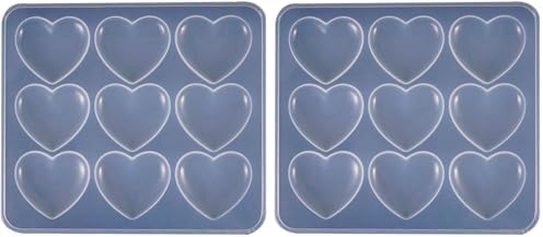 Heart Shape Epoxy Mold 9Pcs 5.2 x 4.2cm DIY Resin Casting Jewelry Love Heart Keychain Pendant Making Silicone Mold (Pack of 2)
