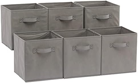 Amazon Basics Collapsible Fabric Storage Cubes Organizer with Handles, Sturdy, Foldable, Space-Saving, 10.5"x10.5"x11", Gray, 6-Pack