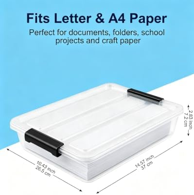EOENVIVS 4 Pack Clear Storage Bins with Lids, Stackable A4 & US Letter File Box Organizers, Craft Storage Bins and Sensory Bins for Classroom, Kids Art Supplies, Documents and Projects, Black Latches