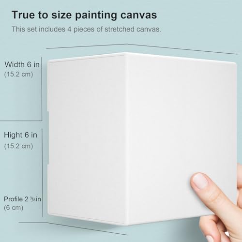 PHOENIX 6x6 Inch 4 Pack Museum Canvas - 2 3/8 Inch Thick Edge Deep Mini Block Canvases for Painting 100% Cotton 11 Oz. Gesso Primed White Blank Professional Art Canvas