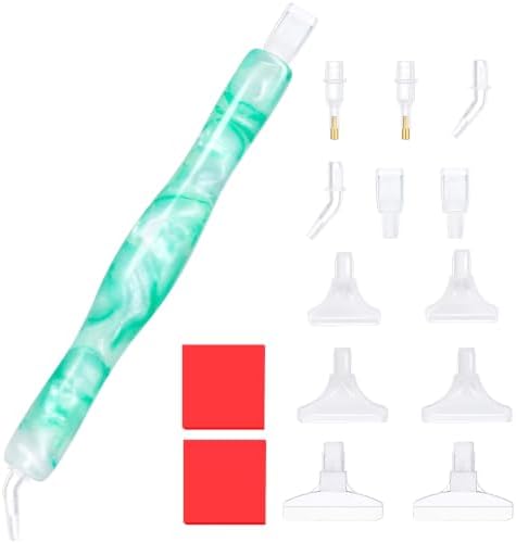 RaySoar Diamond Painting Art Drilling Dot Pen with Tips Nibs Placers Tool Accessories for Adults, Gem Rhinestone Picker Stylus Green White