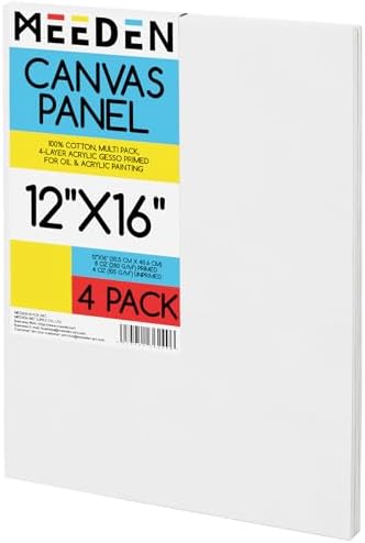 MEEDEN Canvas Boards for Painting White: 12"x16" 100% Cotton Canvas 4 Pack | Blank Paint Canvas Panels White Art Canvas Boards 8 Oz Gesso-Primed Artist Art Supplies for Oil Painting & Acrylic Pouring