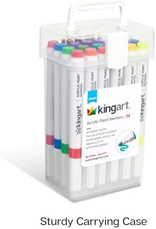 KINGART 409-24 Acrylic Paint Markers with Storage Case, 24-Vibrant Colors