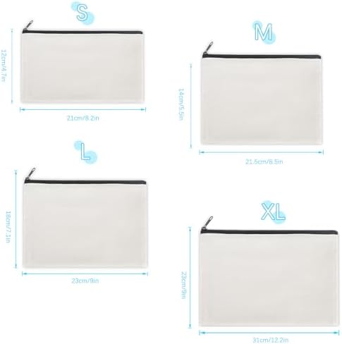 12 Pieces Cotton Canvas Makeup Bag, Multipurpose Cosmetic Bag with Zipper Travel Toiletry Pouch, Blank DIY Craft Bag (White, XL)