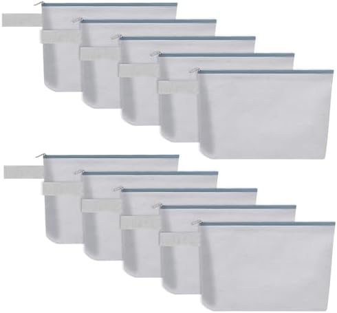 10 Pieces Cotton Canvas Makeup Bag with Bottom and Strap, Multi-Purpose Cosmetic Bag with Zipper Travel Toiletry Pouch, Blank DIY Craft Bag (Grey, XS)