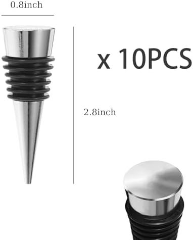 Wine Bottle Stopper Set Kit, 10 Pcs, Metal Silver