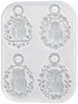 4-Cavity Floral Wreath Owl Pendant Resin Silicone Mold with Hanging Hole, Vintage Cameo Owl Epoxy Resin Casting Mould, DIY Necklace Charm Mold for Halloween Christmas Handmade Jewelry Craft (MT02)
