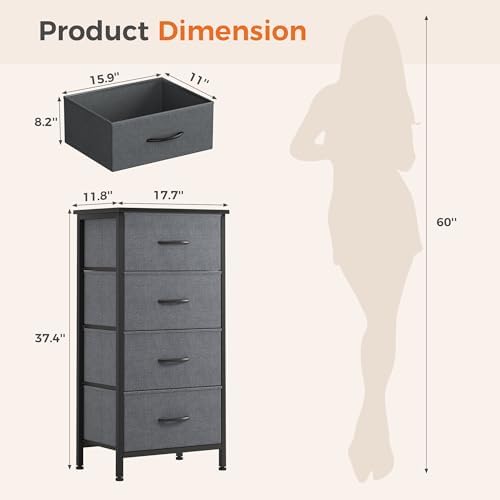 Sweetcrispy Dresser for Bedroom, 4 Drawer Storage Cabinet, Tall Nightstand