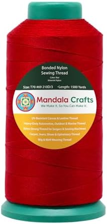 Mandala Crafts Size 69 210D T70 Red Bonded Nylon Thread, 1500 YDs