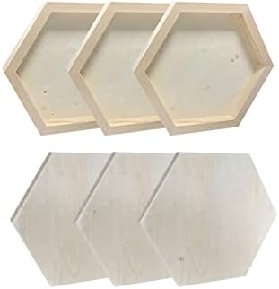 Hexagon Wood Canvas for Crafts, Framed Wooden Panel Boards for Painting (8x9 in,6 Pack)