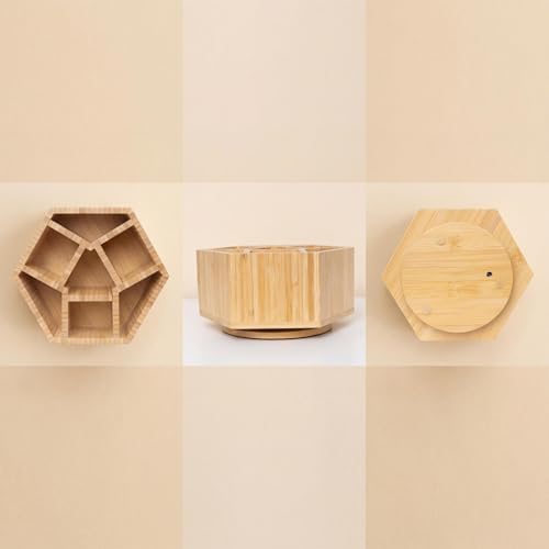 360° Rotating Bamboo Desk Organizer Hexagon
