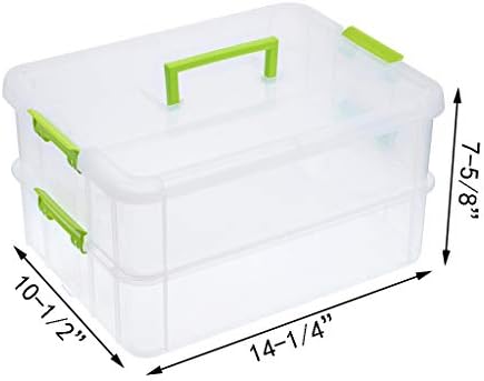 JUXYES 2-Tiers Plastic Stack Carry Storage Containers Box wih Handle Lids