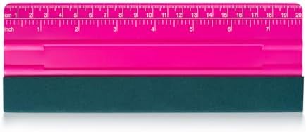 FOSHIO Professional Squeegee for Vinyl, Decals, Sticker Paper, Wallpaper, Window Film, Craft, Suede Felt Squeegee Smoothing Tool with Ruler, Pink (8 inches)