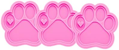 3pc Shiny Paw with Heart Resin Silicone Mold, Dog Paw Print Keychain Mould Crafts Epoxy Resin with 10PC Key Ring(DY0292+DY0292+DY0292)
