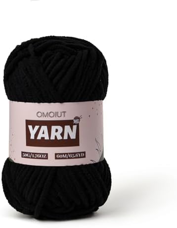Plush Chenille Chunky Crochet Yarn - Baby Yarn for Crocheting Soft - Velvet Yarns Knitting for Blankets Crafts - Fluffy Amigurumi Yarns 50g / 65.6yd (Black)