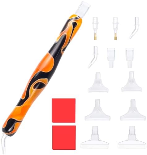 RaySoar Diamond Painting Art Drilling Dot Pen with Tips Nibs Placers Tool Accessories for Adults, Gem Rhinestone Picker Stylus Black Orange