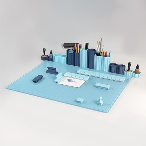 GLASSBOARD STUDIO Glass Craft Mat - Magnetic, Heat & Scratch Resistant - For Crafting, Cutting, Painting, Mixed Media Artwork - Grid Lines, Non-Slip Rubber Feet (Ice 13.5"L x 18"W)