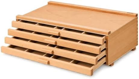 DJAR 4-Drawer Beech Wood Art Supply Storage Box with Dividers, Natural