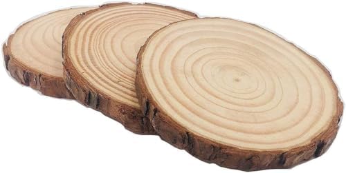 Unfinished Natural with Tree Bark Wood Slices 10 Pcs 4.2-4.7 inch Disc Coasters Wood Coaster Pieces Craft Wood kit Circles Crafts Christmas Ornaments DIY Crafts with Bark for Crafts Rustic Wedding