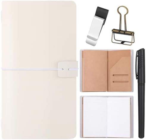 Thenshop Leather Travel Notebook 3 Inserts,White,Stand Size