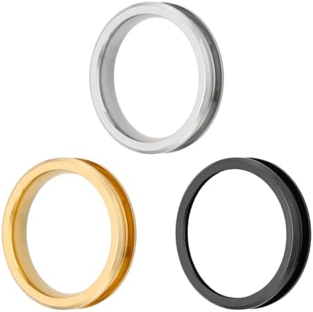 MECCANIXITY 3 Pcs Titanium Steel Ring Blank, 4mm Width Grooved Inlay Ring Blanks for Jewelry Making DIY Craft Supplies(Black/Gold/Silver, Size 5)