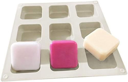 Hedume 4 Pack Silicone Soap Molds, 9 Cavities Square Soap Mold DIY Handmade Silicone Mold for Soap Making, Pudding, Muffin, Loaf, Brownie, Cornbread