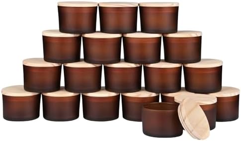 SHOWIN Thick Candle Jars for Making Candles 20 Pcs, 4 OZ Empty Jars with Wood Lids for Candle Making, Sample Container, Frosted Brown