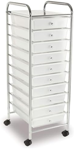 Simply Tidy 10 Drawer Clear Rolling Cart - Mobile Organizer with Removable Drawers, Swivel & Locking Casters, Durable Tubular Frame - 1 Set