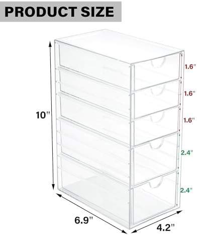 Prsildan Hair Accessories Organizer Acrylic Drawer with 5 Small Drawers