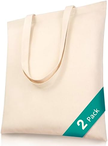 Phicorn Canvas Tote Bags, 15 x 16 in, 8 oz Cotton Blank | Long handles and reinforced stitching; blank cotton canvas for crafts, gifts, shopping, events, and everyday carrying