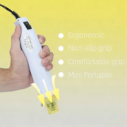 Heat Gun, 110V 300W Handed Hot Air Gun for Crafting, 3.28FT Ultra-Long Cable Portable Heat Gun with Stand and Power Cord for Shrinking Wrapping PVC, DIY Embossing and Drying Paint (White)