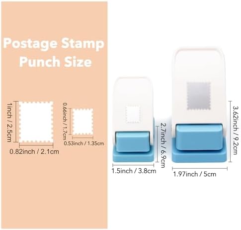 2 Pcs Stamp Punch, 1x0.8inch / 0.6x0.5inch Mini Rectangle Postage Stamps Puncher, Stamp Cutter, Lever Craft Hole Punches, Stamps Shaped Paper Punch for Crafting DIY Scrapbooking Card Making Journaling