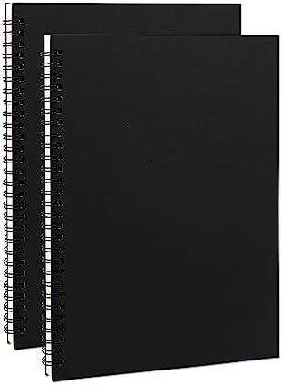 DSTELIN 10 inch x 7.5 inch, 100GSM, Blank Spiral Notebook, 2-Pack, Soft Cover, Sketch book, 120 Pages / 60 Sheets, (Black)