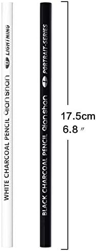 qianshan 2 Pcs Black White Color Charcoal Pencils, Professional Hight Quality Sketch Highlight Charcoal Wooden Pencils for Artist Drawing, Sketching, Blending, 2 Colors of 1 Black, 1White