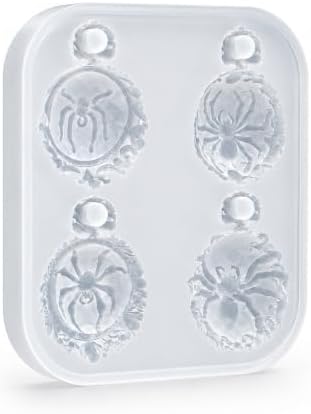 Gothic Ornate Frame Spider Silicone Resin Mold with Pre-Made Hanging Hole, 4 Cavity Spider Cameo Pendant Epoxy Mold, DIY Jewelry Charm Casting Supplies for Halloween & Christmas Crafts (ZZ01)