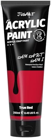 JusArt Acrylic Paint True Red Tubes(250ml, 8.45oz) Non-Toxic & Rich Pigment Craft Paint for Canvas Painting, Wood, Fabric, Stone, Ceramics, Art Supplies for Artists, Adults