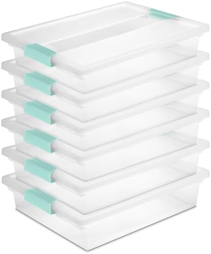 Sterilite Clip Box, Stackable Clear Plastic Bins- Large, 6-Pack | Storage Containers with Latching Lids for Writing, Arts or Crafts Supplies - Home, Office, Classroom & Workshop Organization